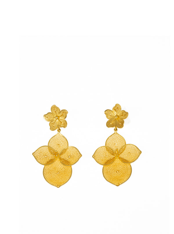 Gold Plated Double Flower Filigree Earrings